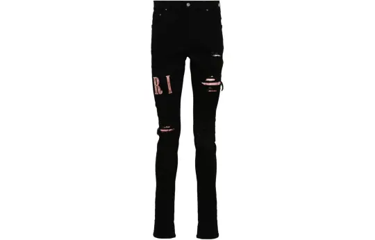 Amiri waxed logo-appliqué skinny jeans