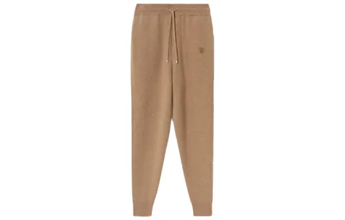 Burberry Monogram Motif Track Pants Logo Knitted Sweatpants Men's Light Coffee