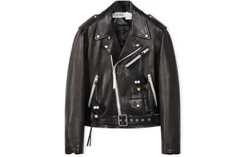 LOEWE Spirited Away Leather Jackets Men's Black Lapel Moderate