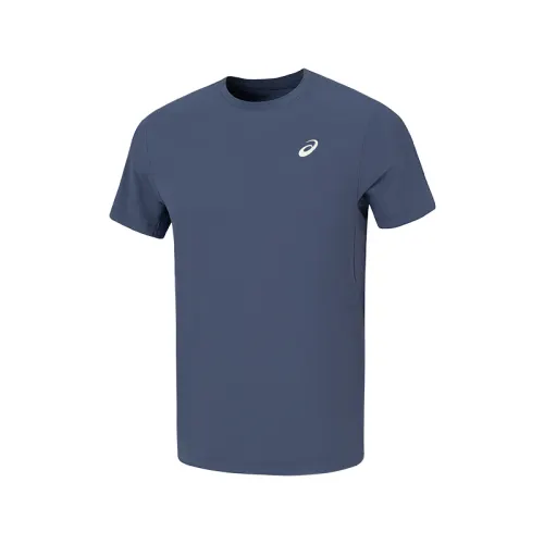 ASICS T Shirts Men's Blue Crew Neck Moderate