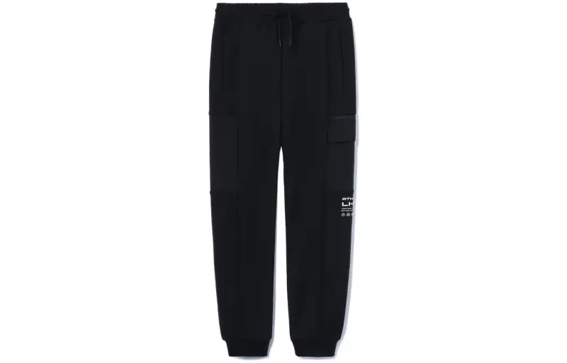Li Ning Training Series Solid Color Multi Pocket Print Lace Up Fleece Lined Elastic Cuff Cargo Pants Men's
