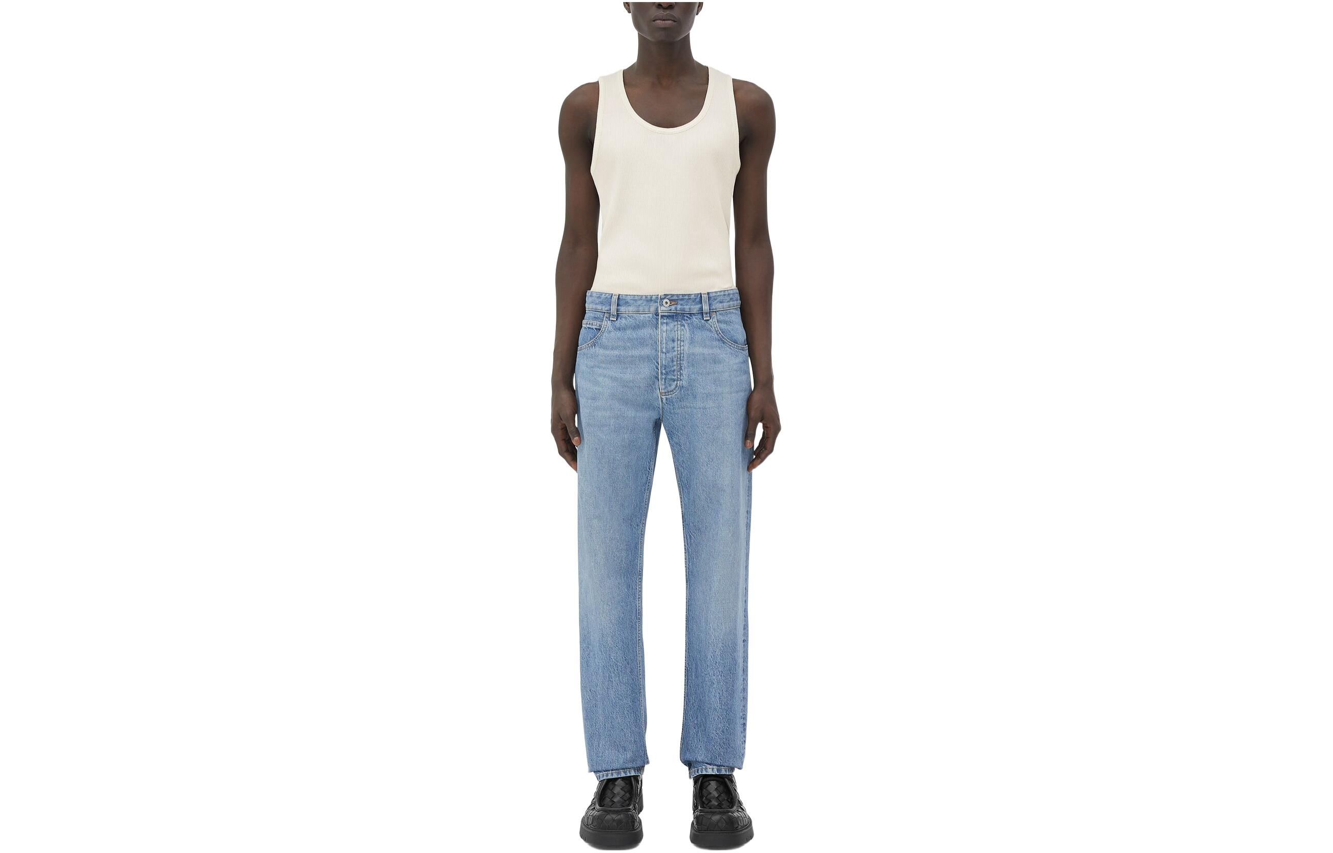 Bottega Veneta Bottega Veneta SS24 washed buttoned five-pocket straight jeans for men blue