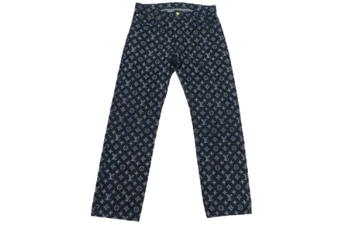 LOUIS VUITTON New Quarterly Products Of LV Jeans Men's Blue Moderate Straight Fit Pants