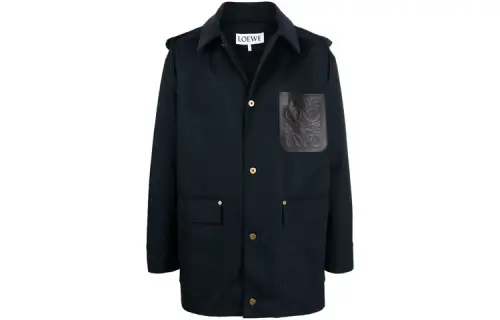 LOEWE Parka Coats Men's Blue Hooded Moderate
