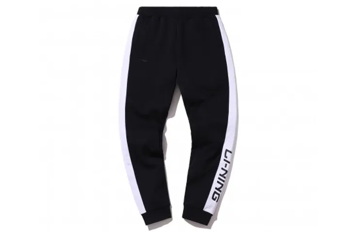 Li Ning Knitted Sweatpants Men's New Standard Black Thickened Straight Fit Pants
