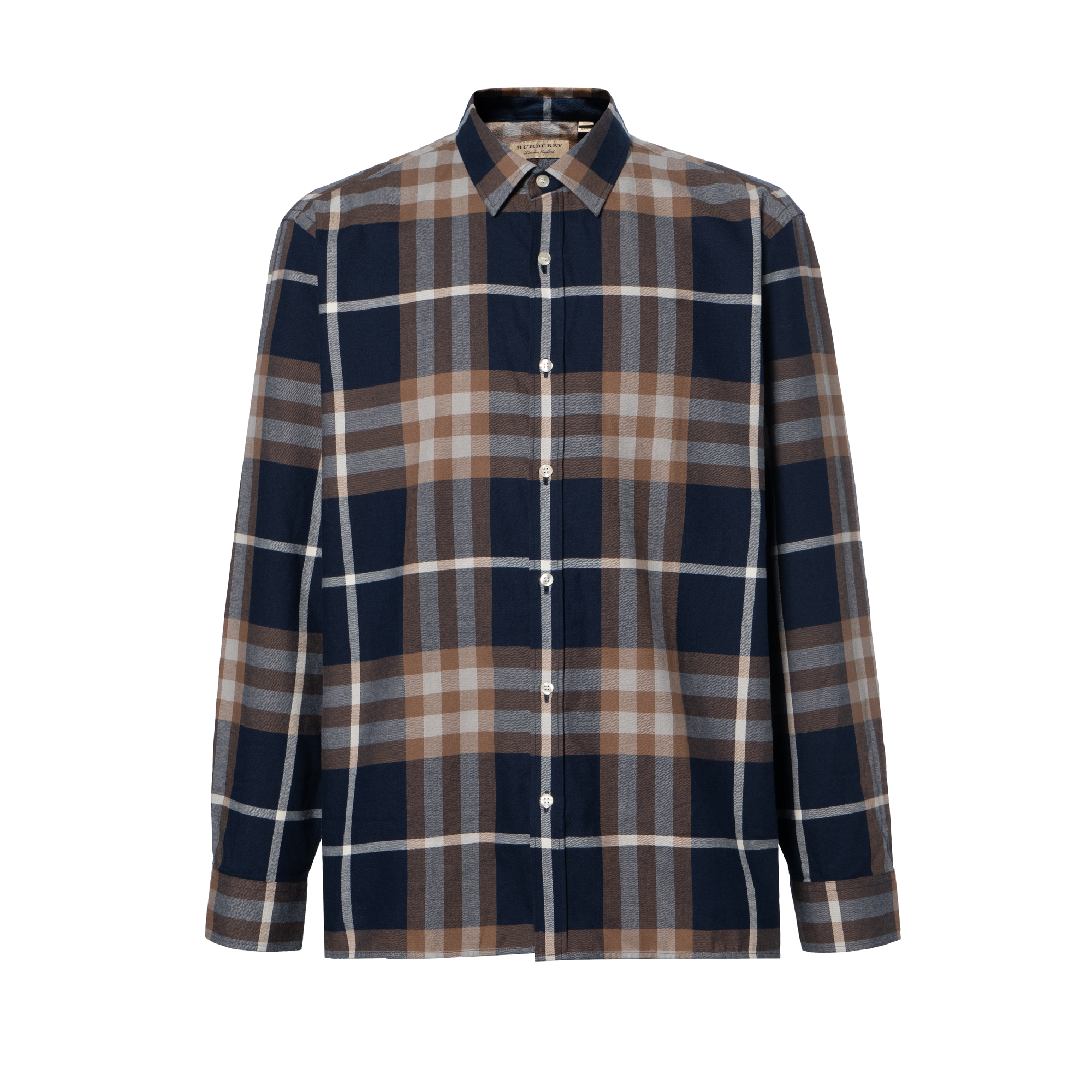 Burberry Burberry colorblock plaid single-breasted peak collar long-sleeved shirt for men, ink