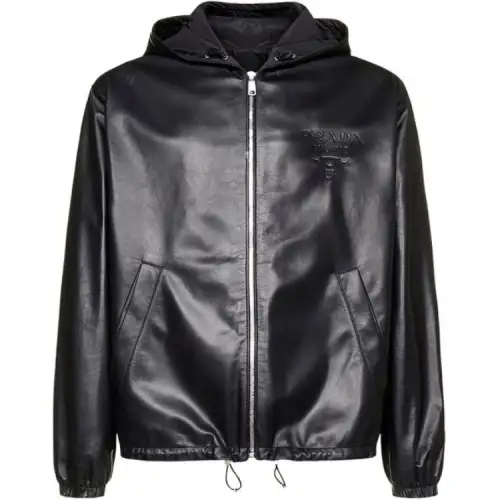 PRADA Zip Up Hooded Leather Jacket