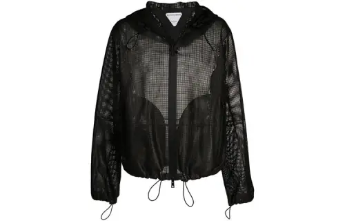 Bottega Veneta Leather Jackets Men's Black Hooded Moderate