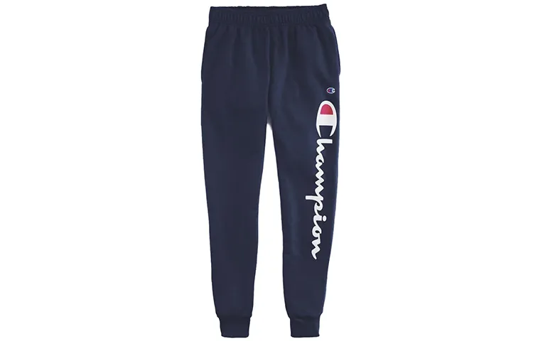 Champion Script Print Fleece Lined Sweatpants US Version Unisex Navy Blue