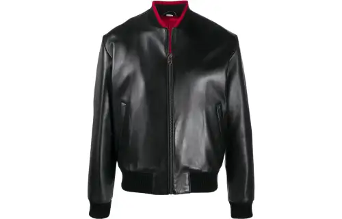 GUCCI Leather Jackets Men's Black Baseball Collar Moderate