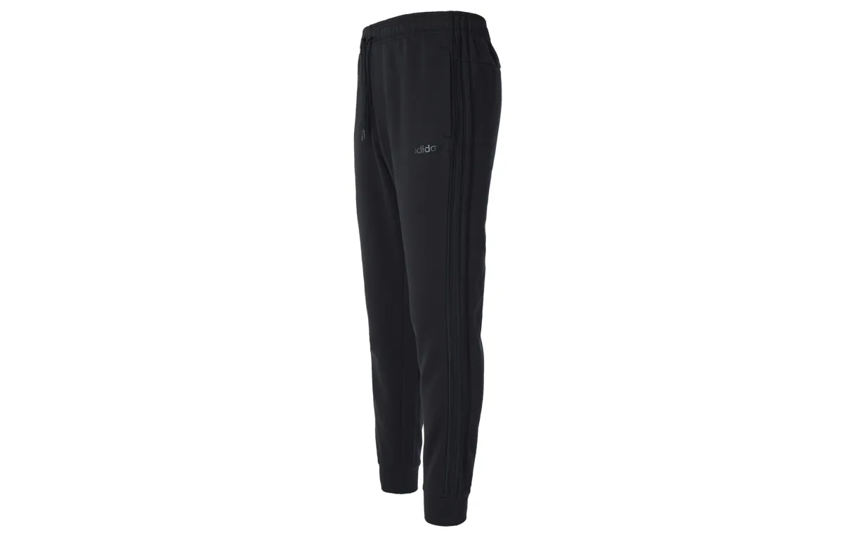 Adidas ESSENTIALS 3 Stripes Vintage Classic Logo Drawstring Fleece Lined Patchwork Knitted Sweatpants Men's Black
