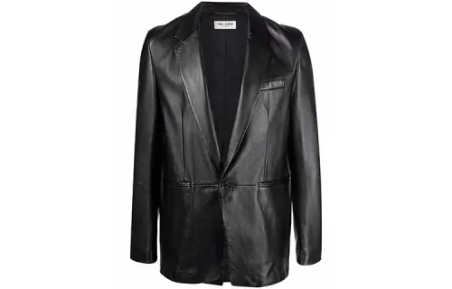 SAINT LAURENT Leather Jackets Men's Black Suit Collar Moderate