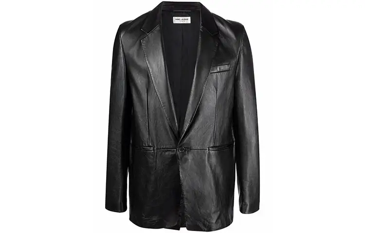 SAINT LAURENT Leather Jackets Men's Black Suit Collar Moderate