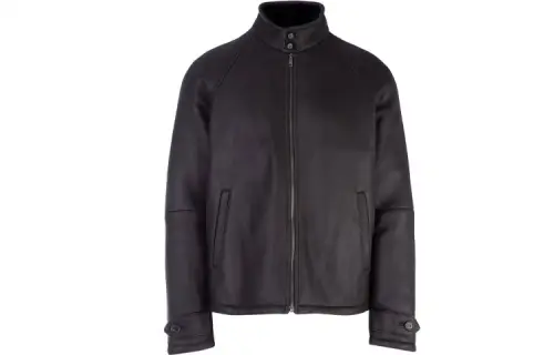 PRADA Leather Jackets Men's Black Stand Collar Moderate