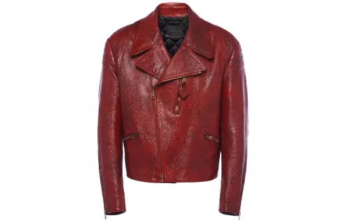 PRADA Leather Jackets Men's Red Lapel Moderate