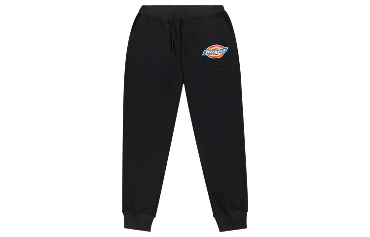 Dickies Logo Print Fleece Thickened And Fleece Lined Loose Fit Knitted Sweatpants Men's Black