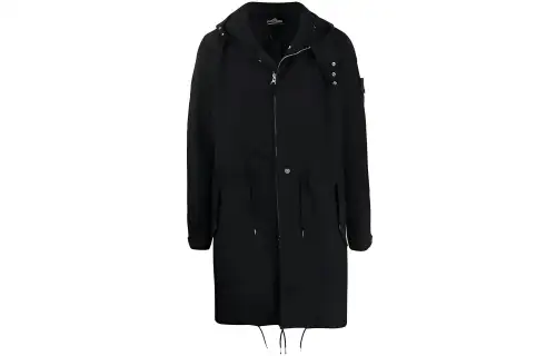 STONE ISLAND Parka Coats Men's Black Hooded Moderate
