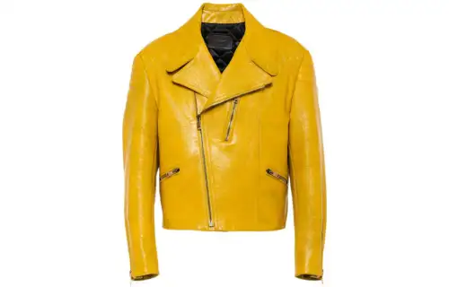 PRADA Leather Jackets Men's Yellow Lapel Moderate