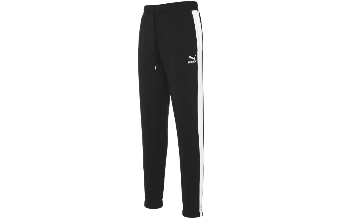 PUMA T7 Vintage Patchwork Running Fleece Lined Training Knitted Sweatpants Men's Black