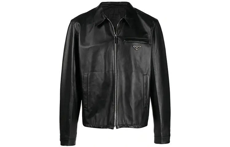 PRADA Leather Jackets Men's Black Lapel Moderate