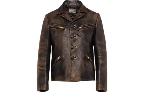 PRADA Leather Jackets Men's Blue Lapel Moderate
