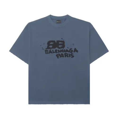 Balenciaga HAND DRAWN BB ICON SS23 T Shirt Regular Fit Men's Washed Blue/Black