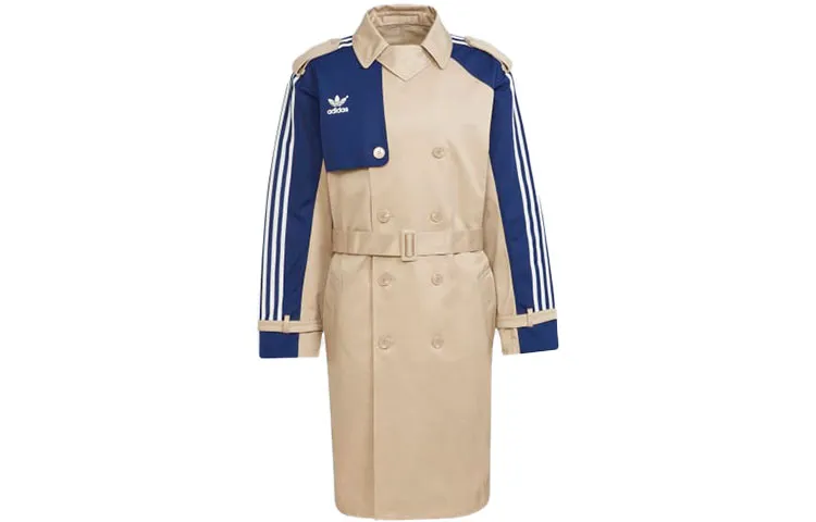 Adidas Originals Trench Coats Men's Khaki Lapel Moderate Nipped-in Waist