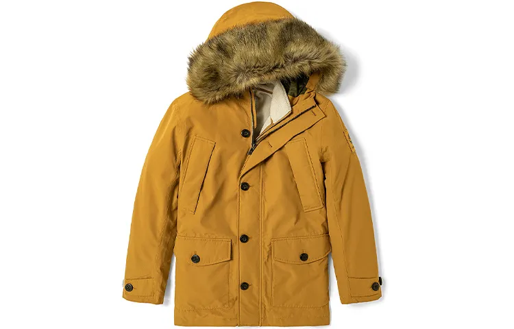 Timberland Parka Coats Men's Wheat Hooded Thickened And Fleece-Lined