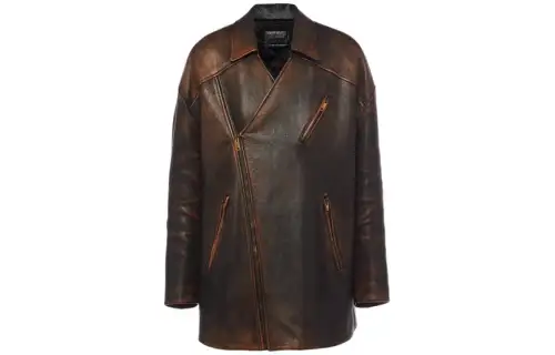 PRADA Leather Jackets Men's Black Lapel Moderate