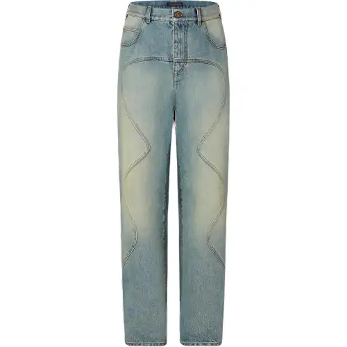 LOUIS VUITTON New Quarterly Products Of LV Jeans Men's Indigo Moderate Straight Fit Pants