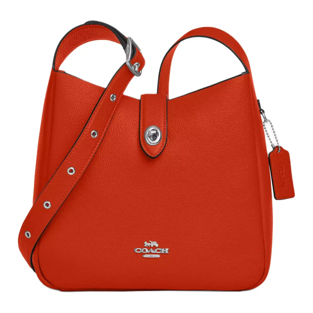 COACH Hadley Leather Shoulder Bag Medium Women's Silver & Dark Orange