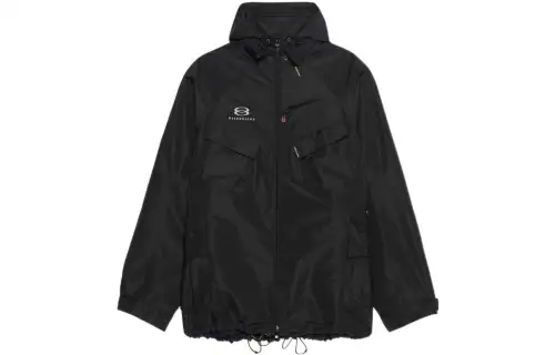 Balenciaga Parka Coats Men's Black Hooded Moderate