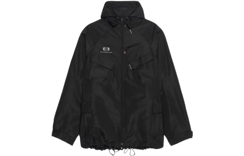Balenciaga Parka Coats Men's Black Hooded Moderate