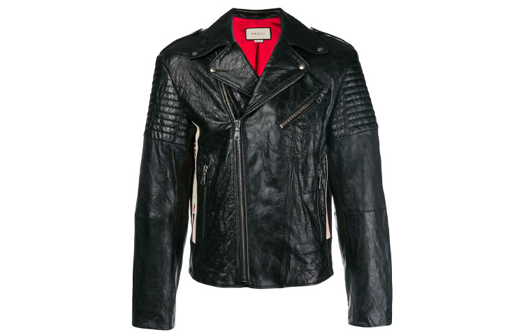 GUCCI Leather Jackets Men's Black Lapel Moderate