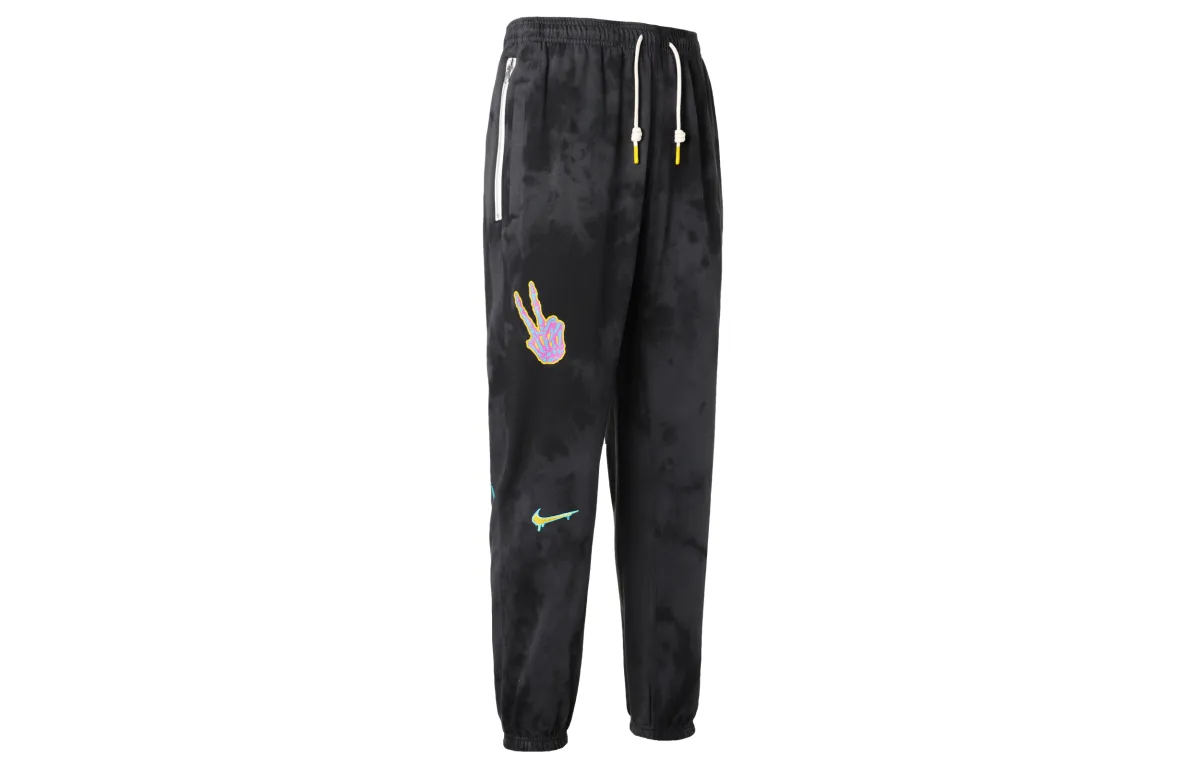 Nike Graffiti Embroidery Basketball Fleece Lined Thermal Sweatpants Knitted Sweatpants Men's Black