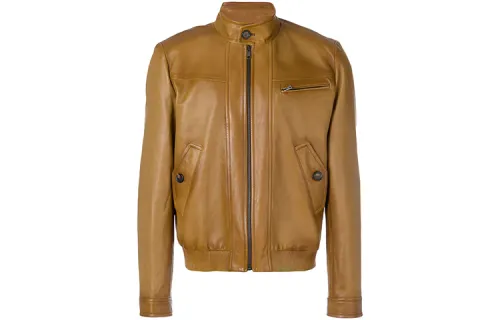 PRADA Leather Jackets Men's Light Umber Stand Collar Moderate