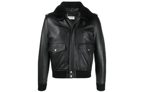 SAINT LAURENT Leather Jacket Men's Black