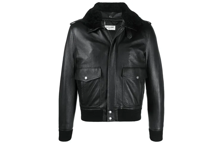 SAINT LAURENT Leather Jacket Men's Black