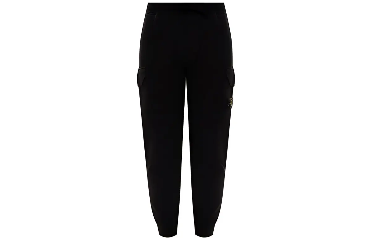 STONE ISLAND Knitted Sweatpants Men's Black Moderate Cuffed Pants
