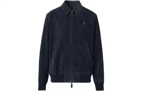 Burberry Leather Jackets Men's Coal Blue Lapel Moderate