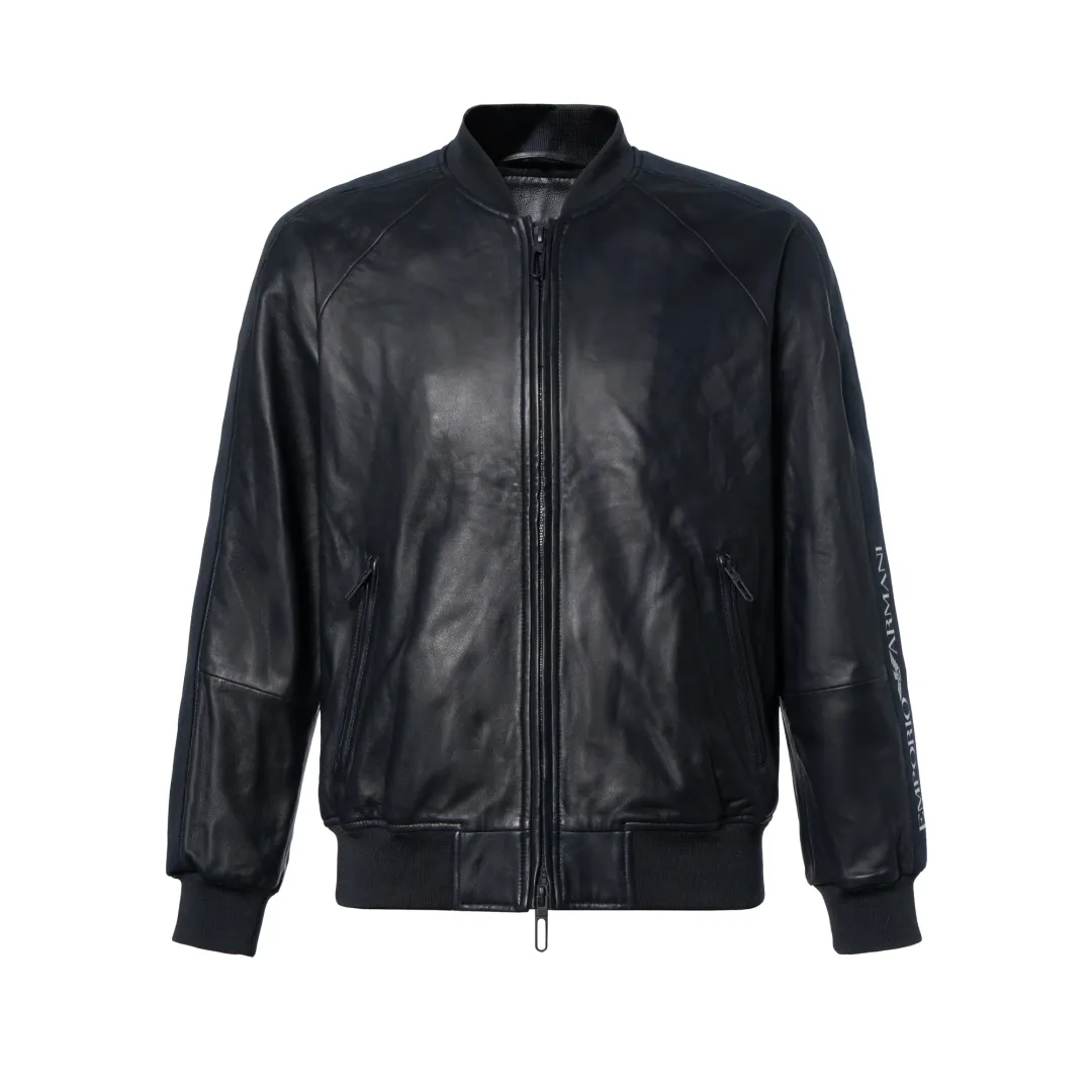 EMPORIO ARMANI Leather Jacket Men's Dark Blue