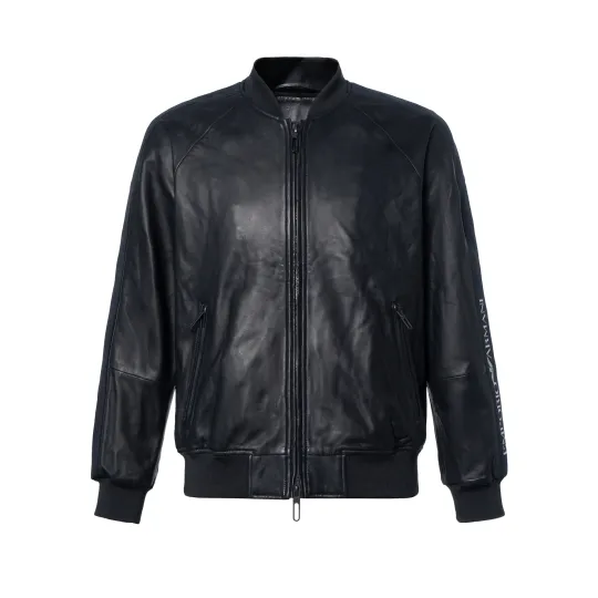 EMPORIO ARMANI Leather Jacket Men's Dark Blue