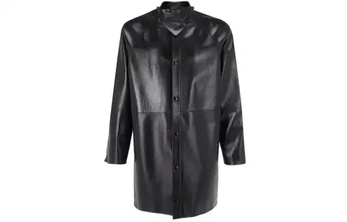 PRADA Leather Jackets Men's Black Crew Neck Moderate