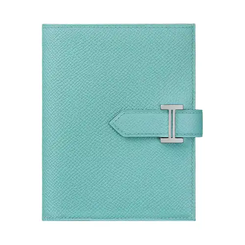 HERMES Bearn Epsom Calfskin Card Holder Short Wallet Women's 3P Bleu Atoll Lagoon Blue