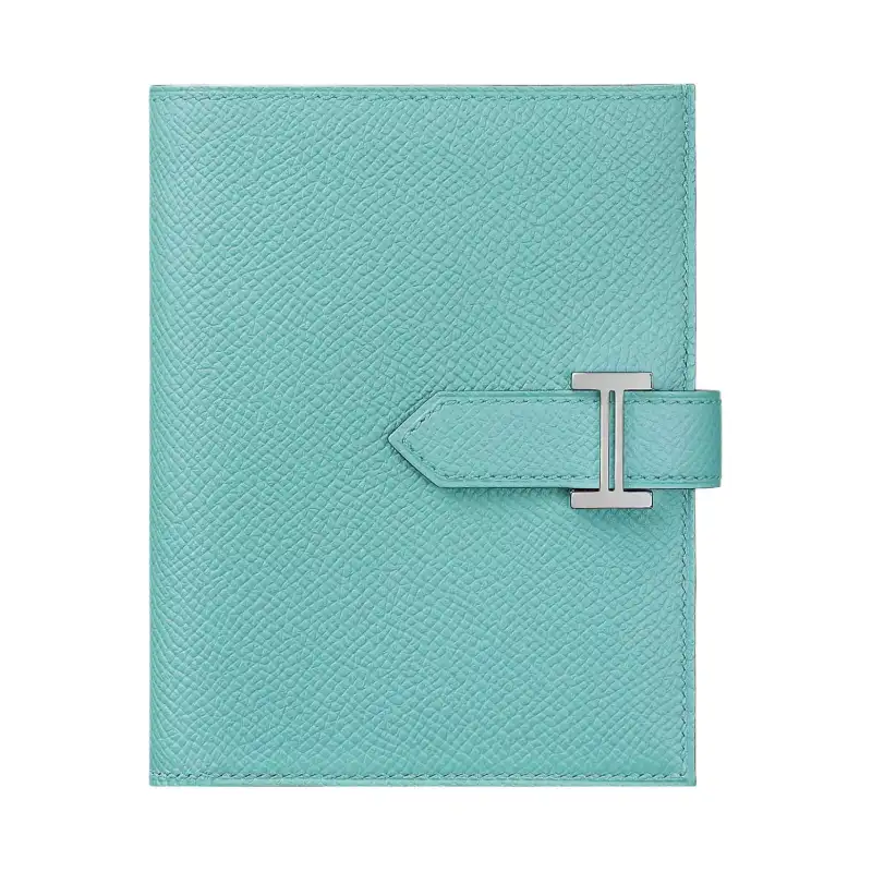 HERMES Bearn Epsom Calfskin Card Holder Short Wallet Women's 3P Bleu Atoll Lagoon Blue