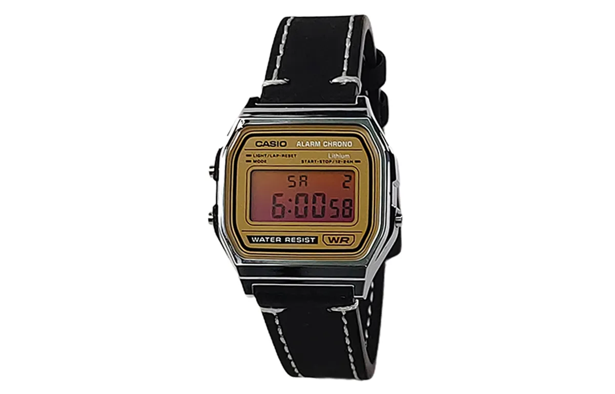 CASIO Custom Collection Electronic Movement Leather Strap Watch Men's Watches Yellow Watch Dial