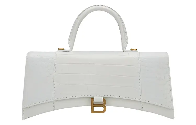 Balenciaga Hourglass Cow Leather Hourglass Handbag Small Women's White