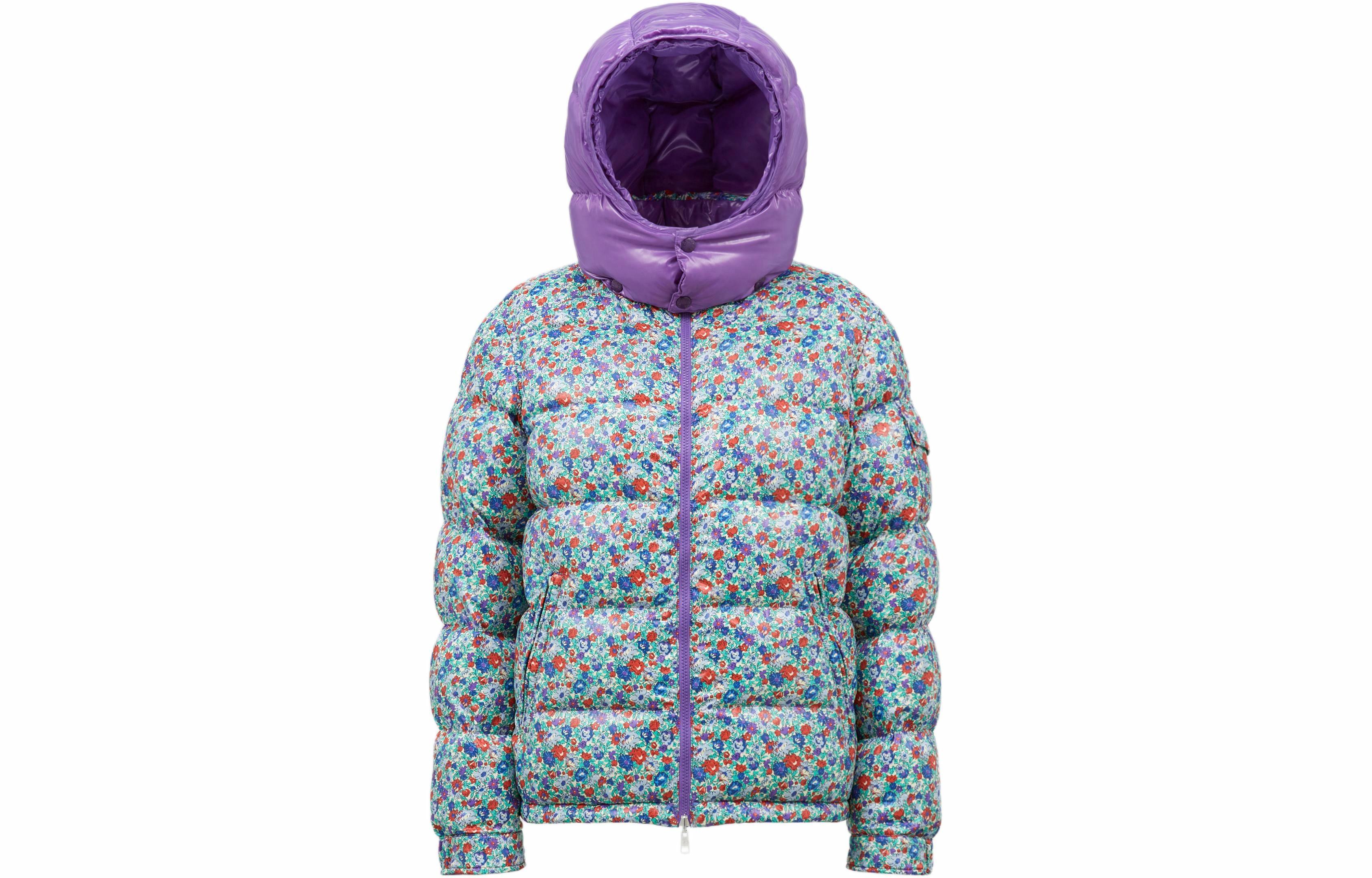 Пуховик MONCLER (фиолетовый с цветочным принтом)