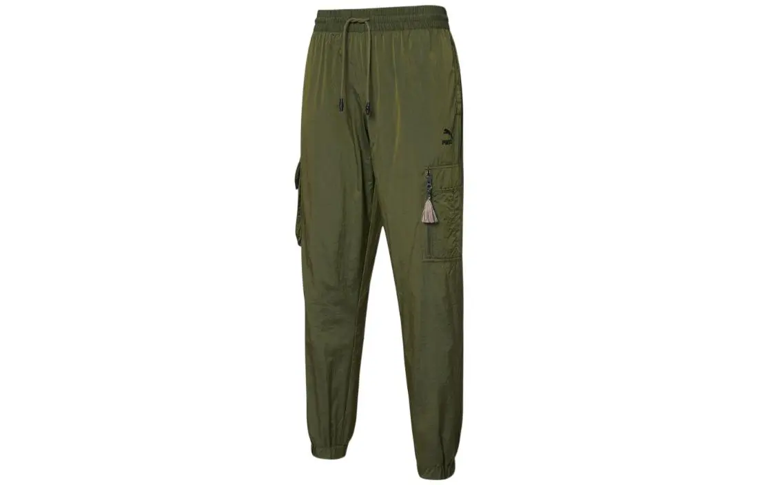 PUMA Knitted Sweatpants Men's Olive Green Moderate Cuffed Pants