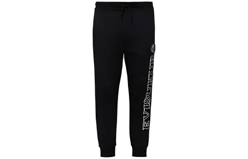 EVISU Knitted Sweatpants Men's Black Moderate Straight Fit Pants